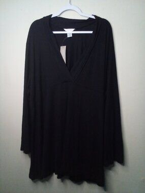 Gilliian Grey Blouse Women 2X Long Sleeve V-Neck Soft Stretch Black